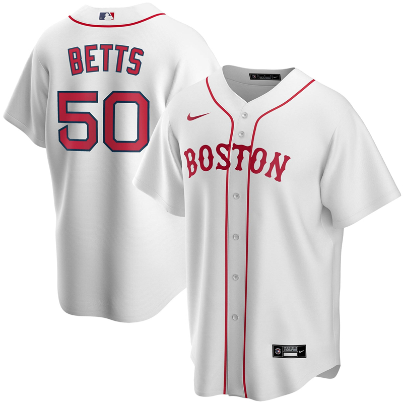 2020 MLB Men Boston Red Sox 50 Mookie Betts Nike White Alternate 2020 Replica Player Jersey 1